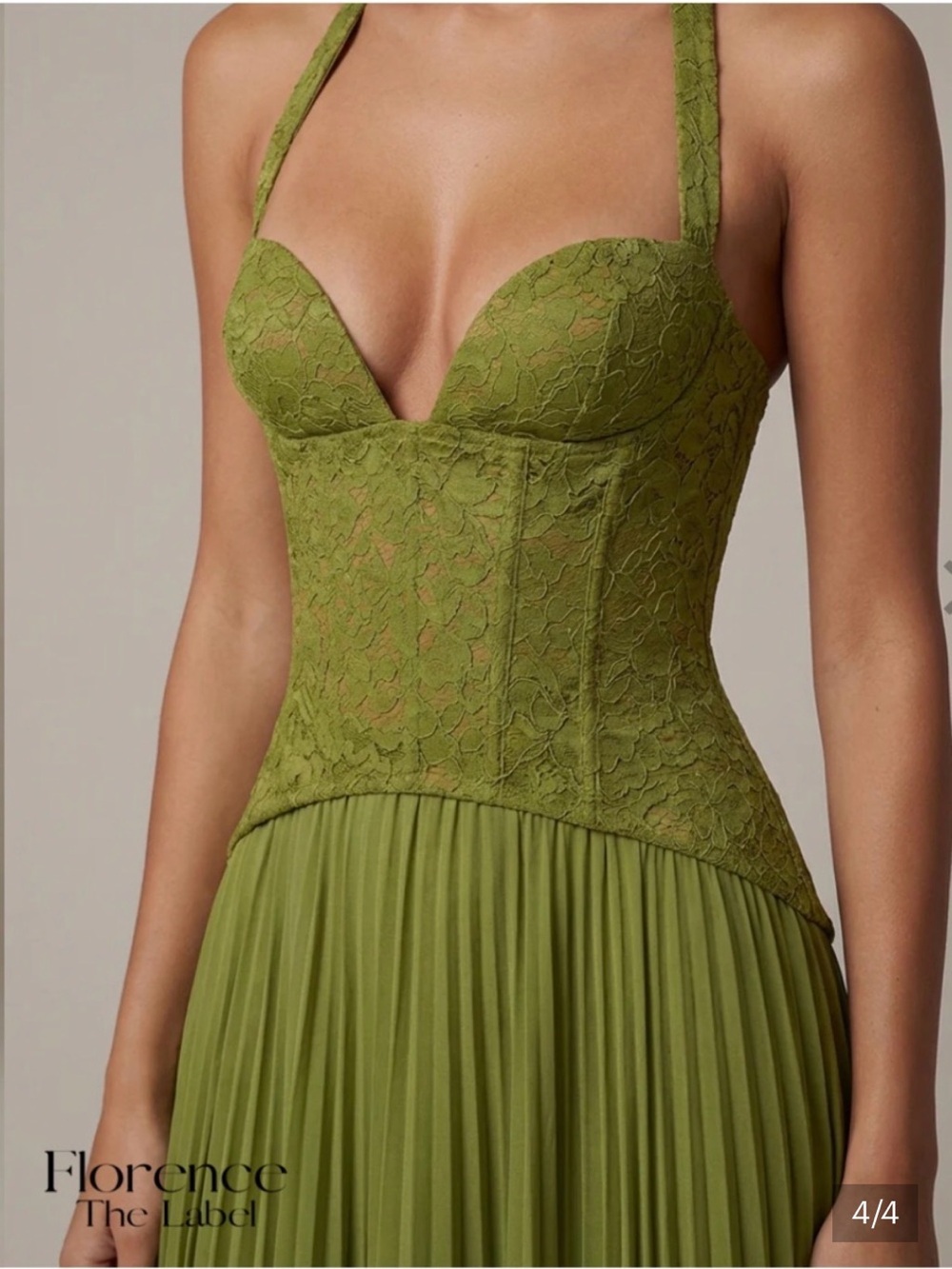 Olive Green Halter Corset Maxi Dress - Picture 3 of 6